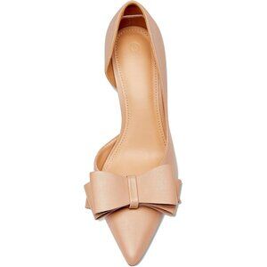 ⚡Women's Light Khaki Bow Heels Closed Pointed Toe Dress Shoes Stiletto Slip on